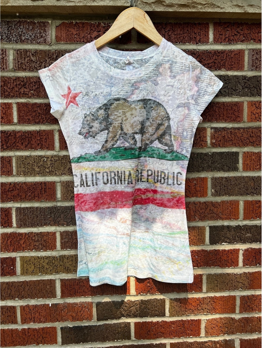 California Republic Flag White Thin Fabric Short Sleeve Tee Shirt
